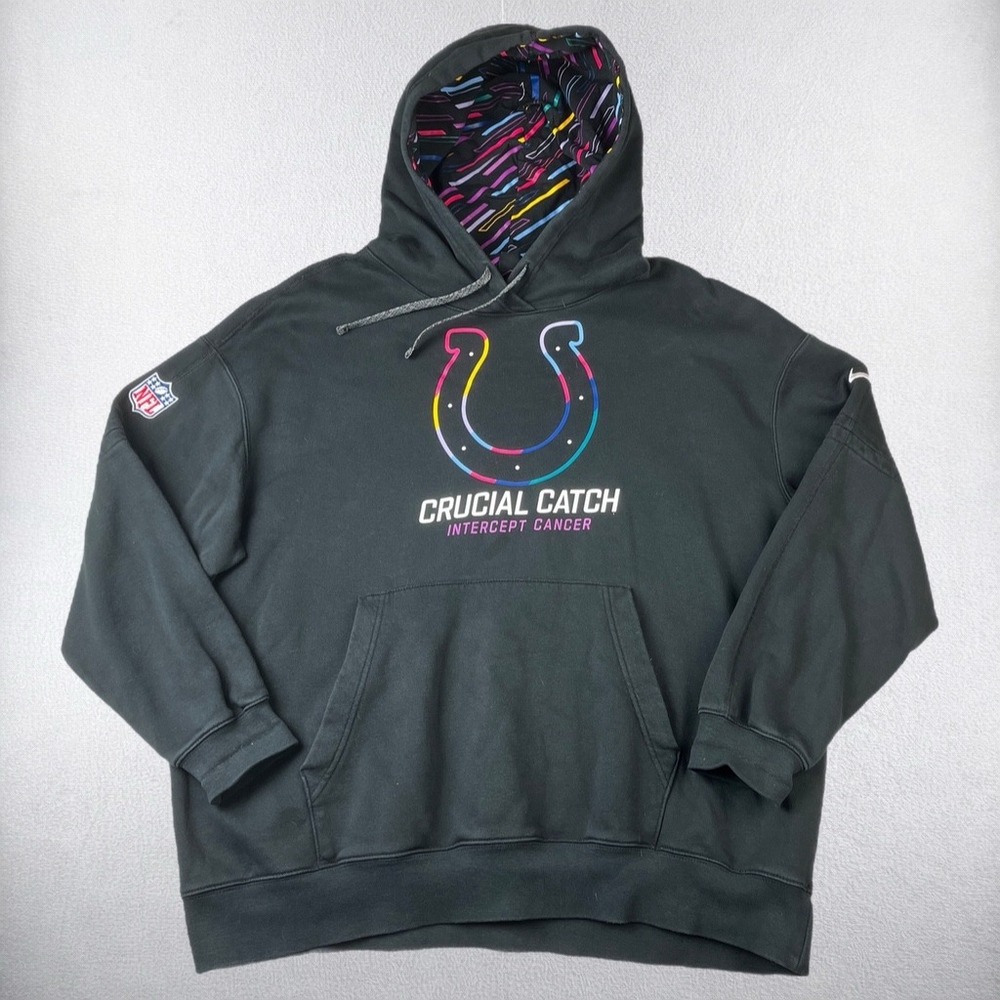 Nike Hoodie Mens Large Black Indianapolis Colts Crucial Catch NFL Cancer Hoodie